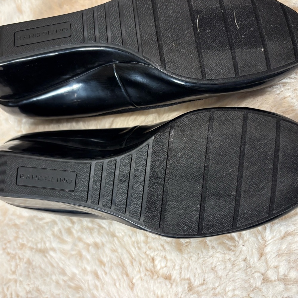 Bandolino Black Patent Wedge Pumps with Champagne Gold Detail - Picture 11 of 12